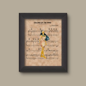Pocahontas, Watercolor, Colors Of The Wind Sheet Music Art Print, Disney Nursery Gift, Disney Wall Decor