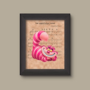 Alice in Wonderland, Cheshire Cat The Unbirthday Song Sheet Music Art Print