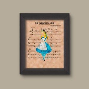 Alice in Wonderland, Watercolor The Unbirthday Song Sheet Music Art Print