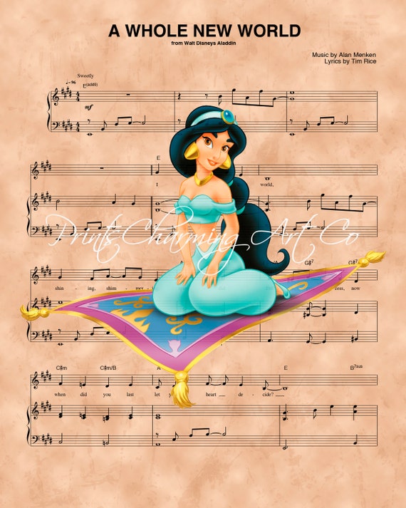 Aladdin Jasmine A Whole New World Sheet Music Art Print Etsy Aladdin Jasmine A Whole New World Sheet Music Art Print Etsy