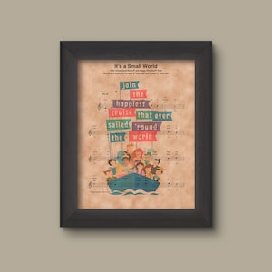 Disney It&#39;s A Small World Sheet Music Art Print, Disney Gift, Disney Small World Wall Art Print