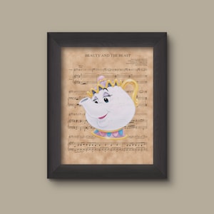 Beauty and the Beast, Mrs. Potts,  Beauty and The Beast Sheet Music Art Print, Disney Nursery Gift, Disney Wall Decor