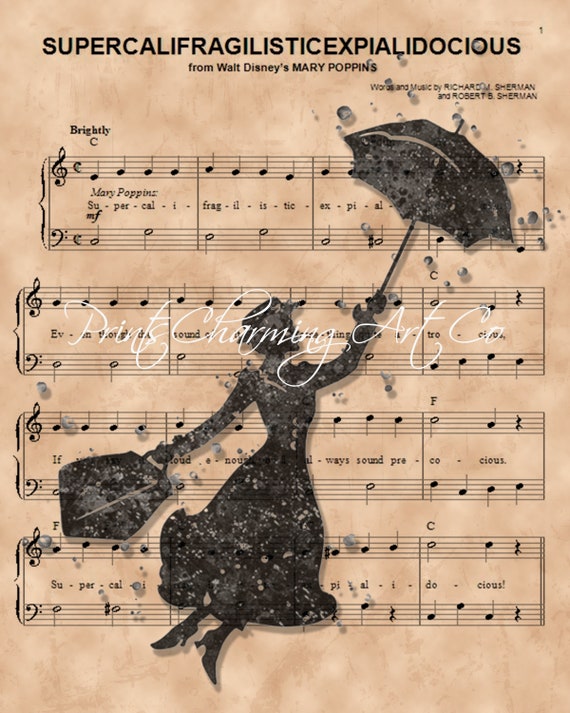 Disney Mary Poppins Gift, Marry Poppins Silhouette Sheet Music Art