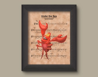 Disney Little Mermaid, Sebastian Sheet Music Art Print, Little Mermaid Gift, Little Mermaid Art, Under The Sea Sheet Music Art Print