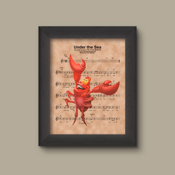 Disney Little Mermaid, Sebastian Sheet Music Art Print, Little Mermaid Gift, Little Mermaid Art, Under The Sea Sheet Music Art Print