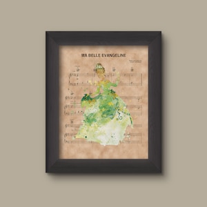 Princess and the Frog Tiana Watercolor Ma Belle Evangeline Sheet Music Art Print, Disney Nursery Gift, Disney Wall Decor