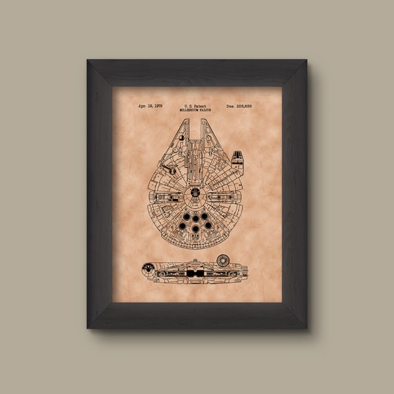 Disney Star Wars Millennium Falcon Schematic Art Print, Millennium Falcon Blue Prints, US Patent Art