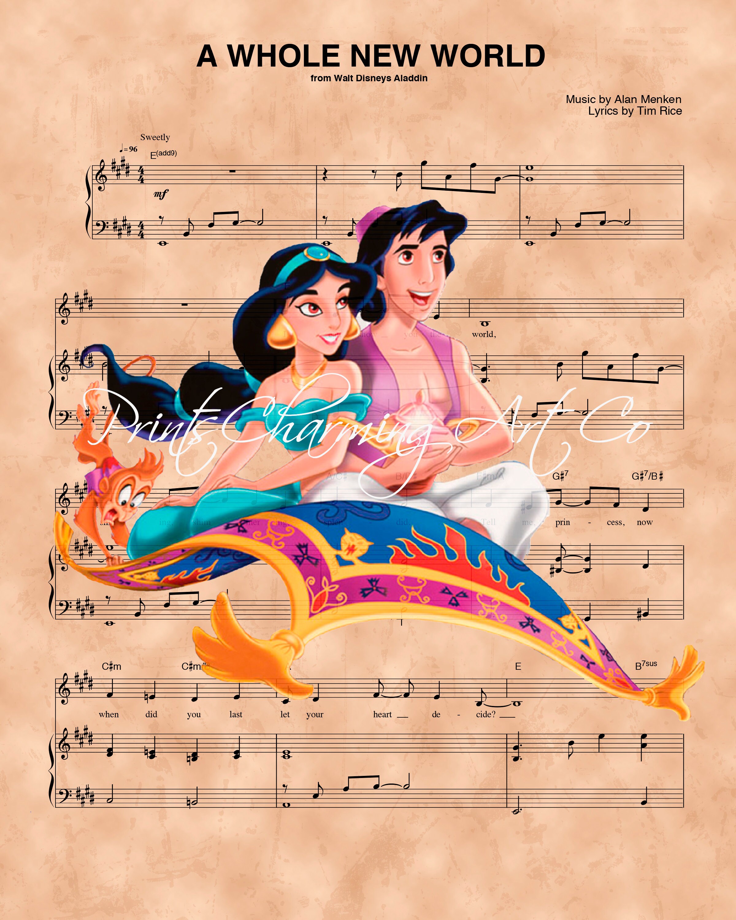 Aladdin and Jasmine Magic Carpet Ride A Whole New World Sheet