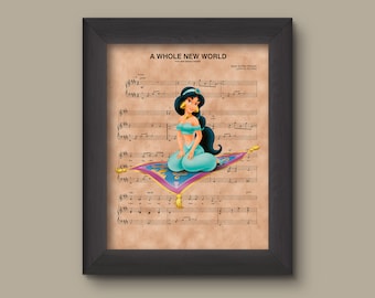 ジャスミンメイページ Aladdin, Jasmine A Whole New World Sheet Music Art Print - Etsy