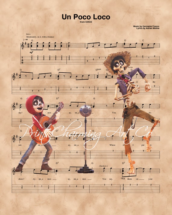 Coco Miguel and Hector Un Poco Loco Sheet Music Art Print