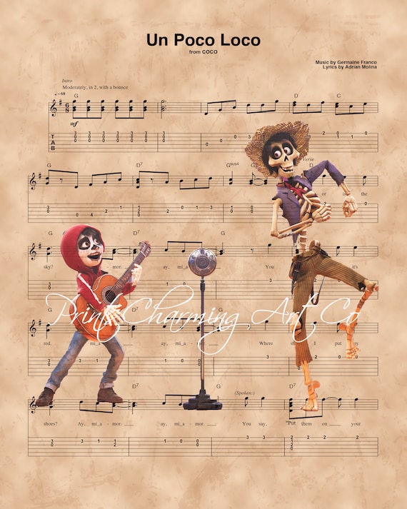 Coco Miguel and Hector Un Poco Loco Sheet Music Art Print