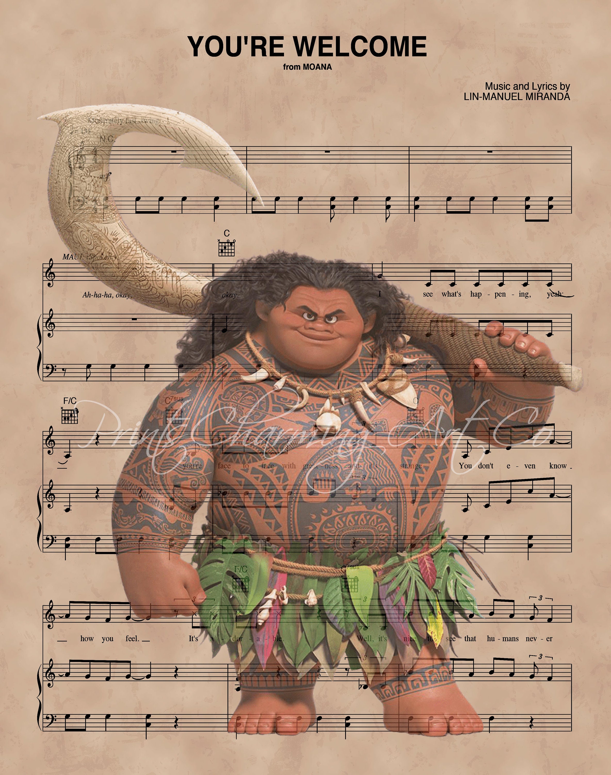 Disney Moana Maui You re Welcome Sheet Music Art Print Gift Disney Disney Moana Maui You re Welcome Sheet Music Art Print Gift Disney