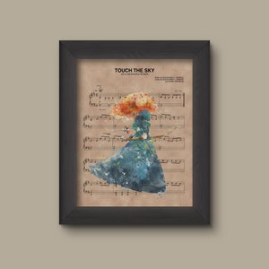 Disney Brave, Merida Watercolor Sheet Music Art Print, Merida Gift, Merida Art, Touch The Sky Sheet Music Art Print