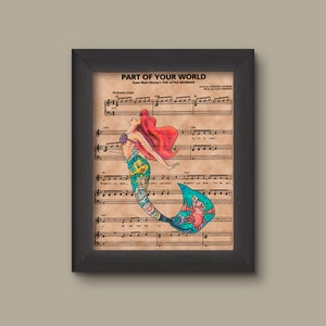 Disney Little Mermaid, Ariel Sheet Music Art Print, The Little Mermaid Gift, Little Mermaid Art, Part of Your World Sheet Music Art Print