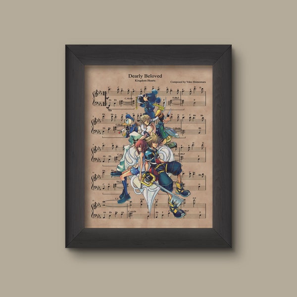 Affiche de musique Kingdom Hearts, Impression d’art de partition bien-aimée, Cadeau de mariage de joueur, Mickey, Donald, Dingo