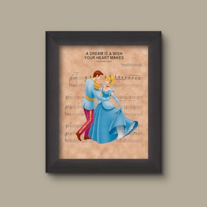 Cinderella, Prince Charming A Dream Is A Wish Your Heart Makes Sheet Music Art Print