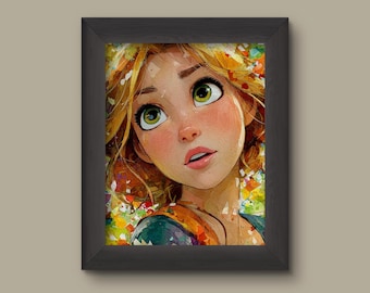 Rapunzel Close-Up Watercolor Portrait | Tangled Inspired Art Print | Disney Princess Fan Decor