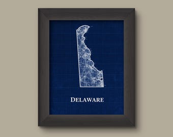 Delaware Blueprint Map Print | Delaware Wall Art | Delaware State Poster | Blueprint Style Map