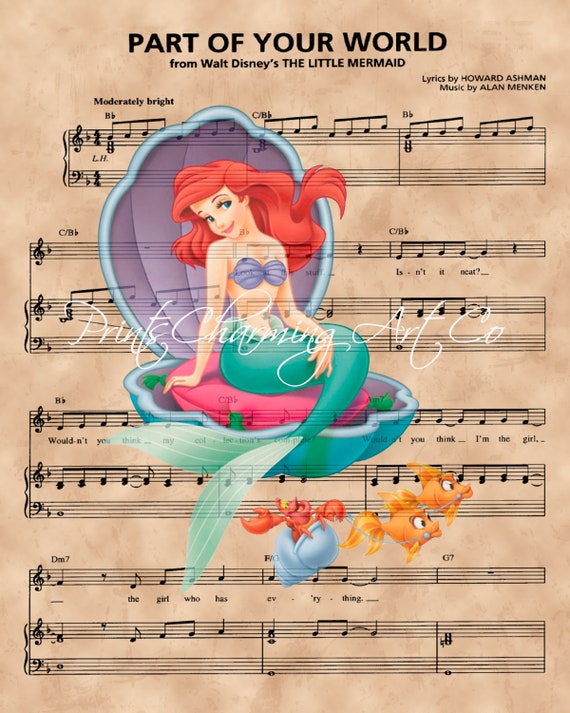 Disney Little Mermaid, Ariel Sheet Music Art Print, Little Mermaid