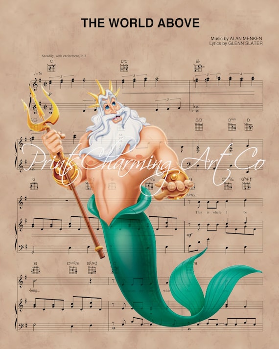Disney Little Mermaid, King Triton Sheet Music Art Print, Little
