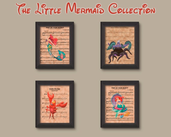 Disney Little Mermaid Collection Sheet Music Art Print Set, Little