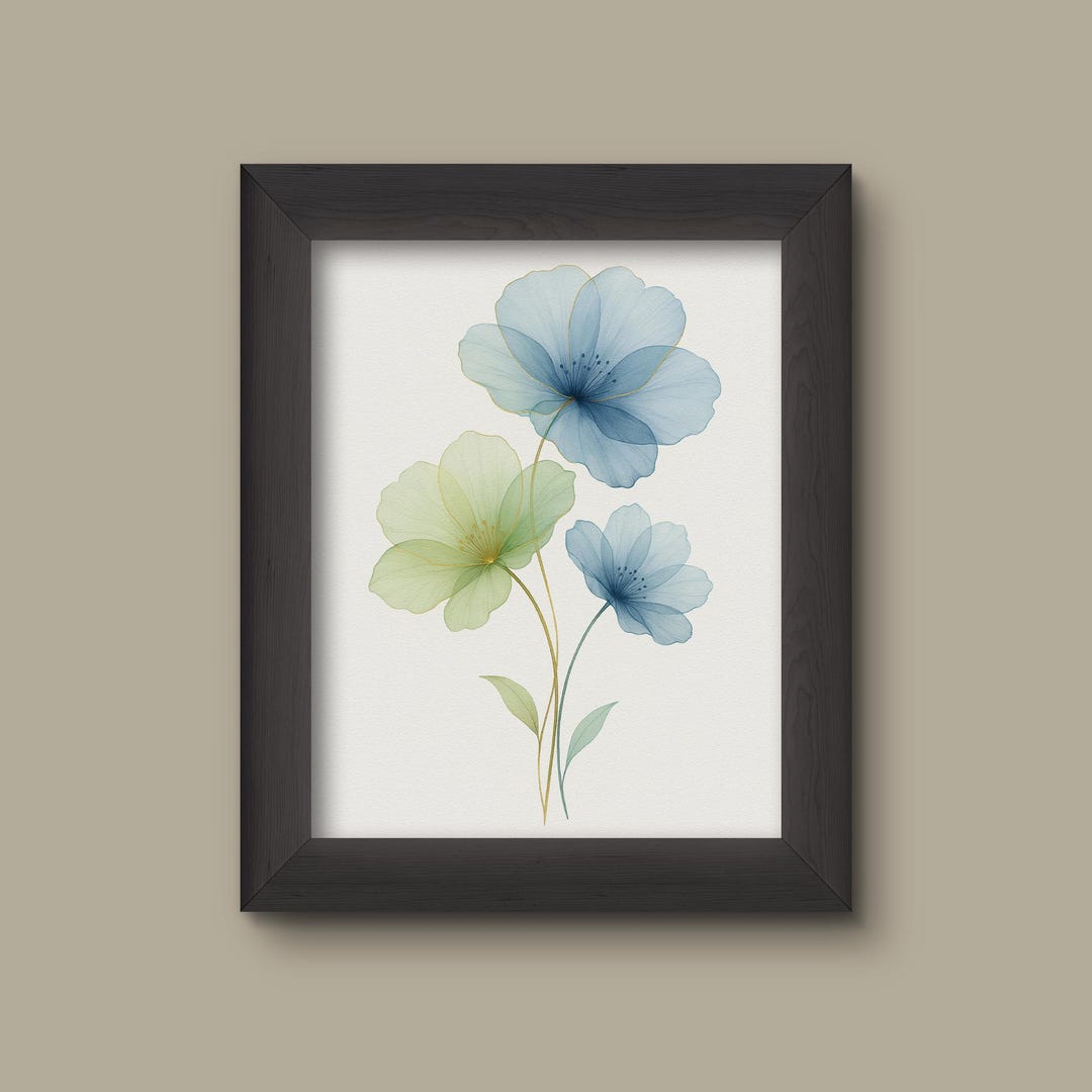 Blue and Green Watercolor Floral Art Print | Abstract Flowers With Gold ...