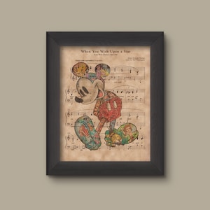 Mickey Mouse Print, When You Wish Upon A Star Sheet Music Wall Art Print, Mickey Mouse Poster, Disney Home Decor, Disney Birthday Decor