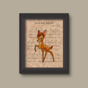 Bambi, Little April Shower Sheet Music Art Print, Disney Nursery Gift, Disney Wall Decor