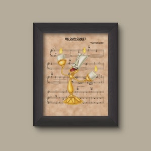 Beauty and the Beast, Lumiere Be Our Guest Sheet Music Art Print, Disney Nursery Gift, Disney Wall Decor
