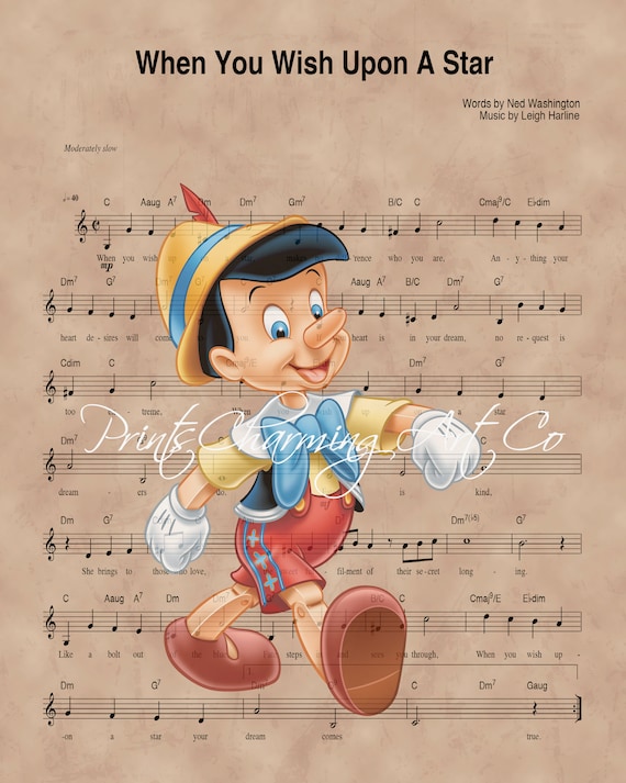 Pinocchio When You Wish Upon A Star Sheet Music Art Print - Etsy
