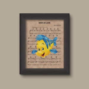 Disney Little Mermaid, Flounder She&#39;s In Love Sheet Music Art Print