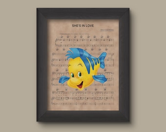Disney Little Mermaid, Flounder She's In Love Sheet Music Art Print