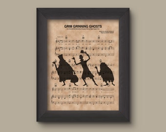 Haunted Mansion Hitchhiking Ghosts over Grim Grinning Ghosts Sheet Music Art Print