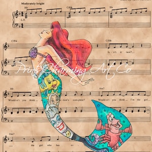 Disney Little Mermaid, Ariel Sheet Music Art Print, The Little Mermaid Gift, Little Mermaid Art, Part of Your World Sheet Music Art Print image 2