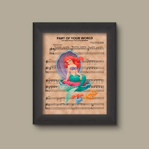 Disney Little Mermaid, Ariel Sheet Music Art Print, Little Mermaid Gift, Little Mermaid Art, Part of Your World Sheet Music Art Print
