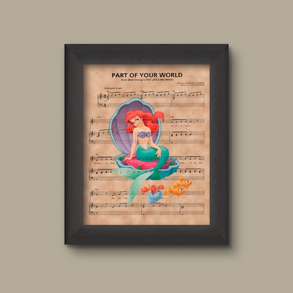 Disney Little Mermaid, Ariel Sheet Music Art Print, Little Mermaid