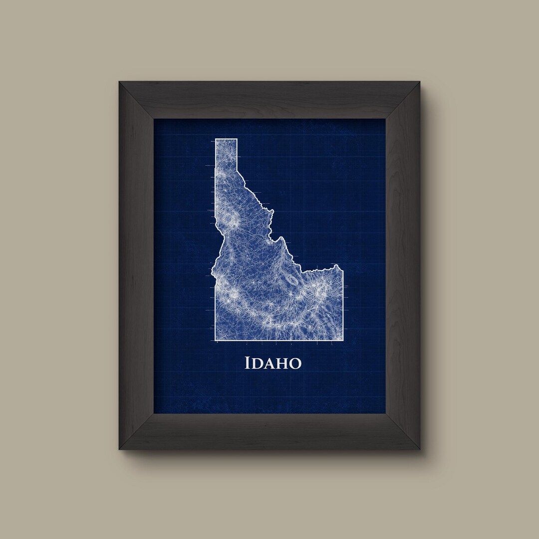 Idaho Blueprint Map Print | Idaho Wall Art | Idaho State Poster ...