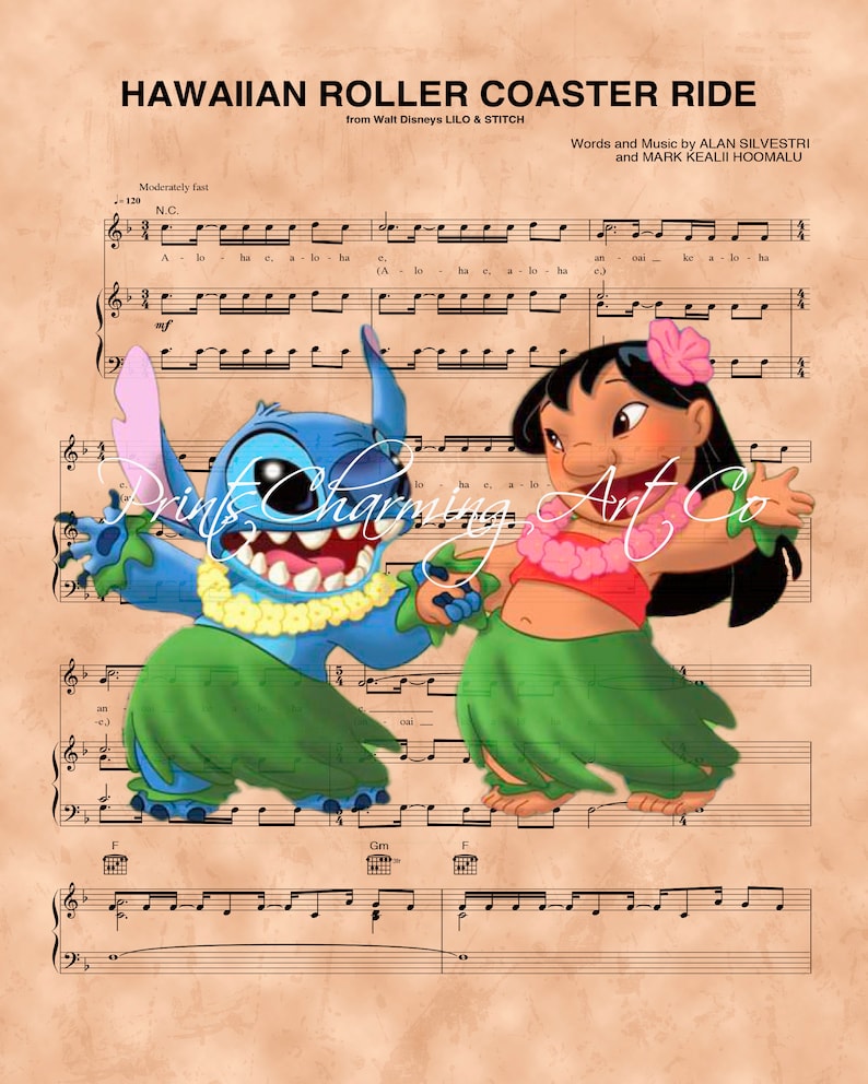 Hawaiian Roller Coaster Ride Lyrics Lilo And Stitch Lilo and Stitch Hawaiian Roller Coaster Ride Sheet Music Art | Etsy