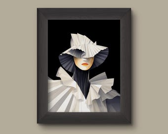 Dramatic Woman in Sculptural Hat - Modern Couture Fashion Art Print