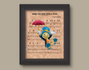 Jiminy Cricket Umbrella When You Wish Upon A Star Sheet Music Art Print