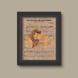 Lion King Poster, Simba and Nala Wedding Gift, Watercolor Can You Feel The Love Tonight Disney Sheet Music Art Print