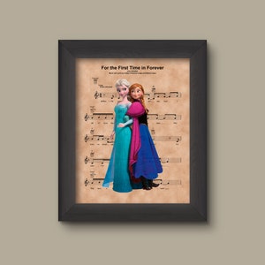 Disney Frozen, Elsa Anna First Time In Forever Sheet Music Art Print, Frozen Elsa Anna, Frozen Art