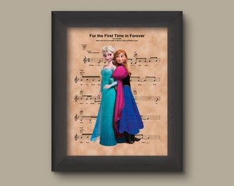 Disney Frozen, Elsa Anna First Time In Forever Sheet Music Art Print, Frozen Elsa Anna, Frozen Art