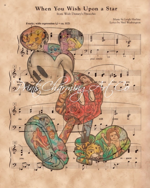 Mickey Mouse Print When You Wish Upon A Star Sheet Music Wall Etsy Mickey Mouse Print When You Wish Upon A Star Sheet Music Wall Etsy