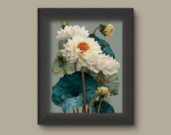 Vintage Lotus Botanical Art Print | Floral Wall Decor | Botanical Flower Painting