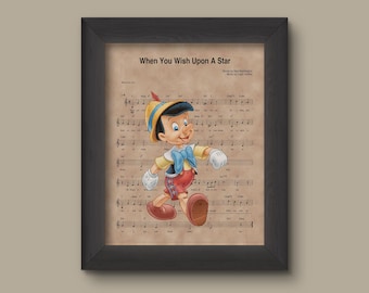 Red Wood Engrave WHEN YOU WISH UPON A STAR Cartoon Music box PINOCCHIO