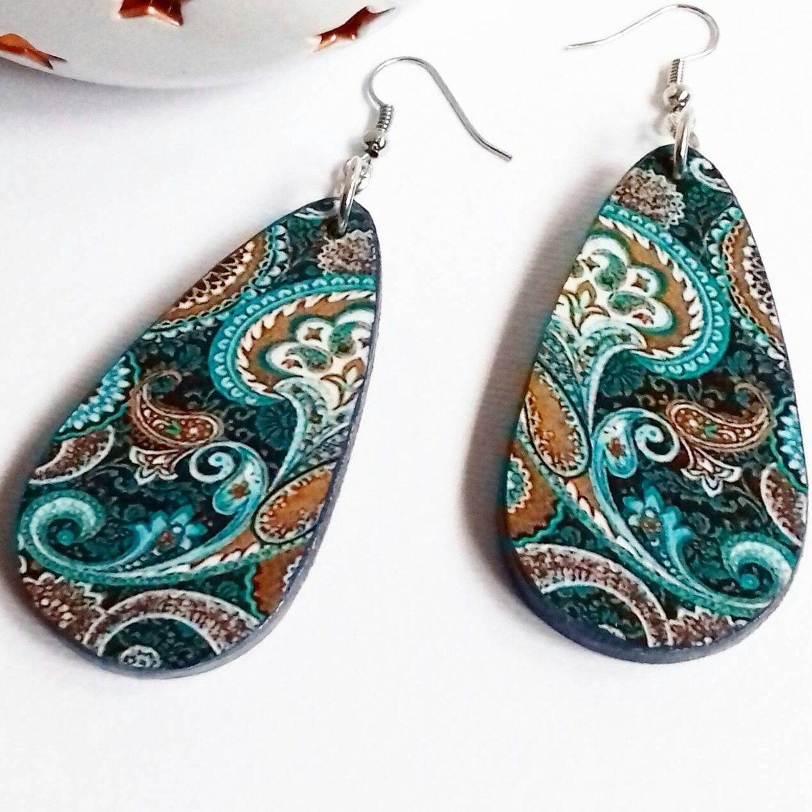 Desigual Print Earrings Jewelry Decoupage Wooden Earrings Blue Etsy