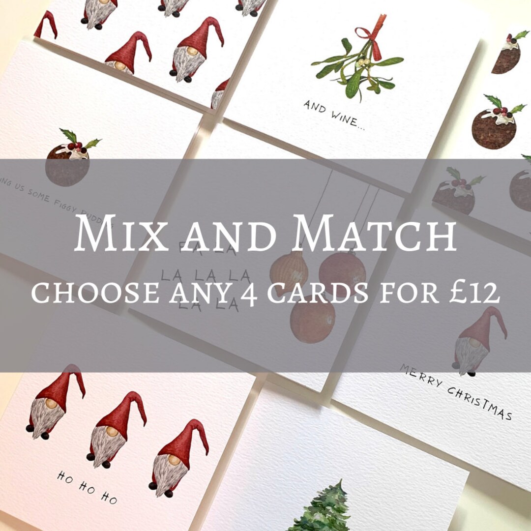 Mix and Match Christmas Cards Set of 4 - Illustrated Greeting Cards ...