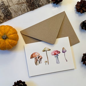 Watercolour Notecard Fall Botanical Illustrated Art Envelope Included Autumn Mushrooms Greeting Cards Set Of 2 Blank Inside A6