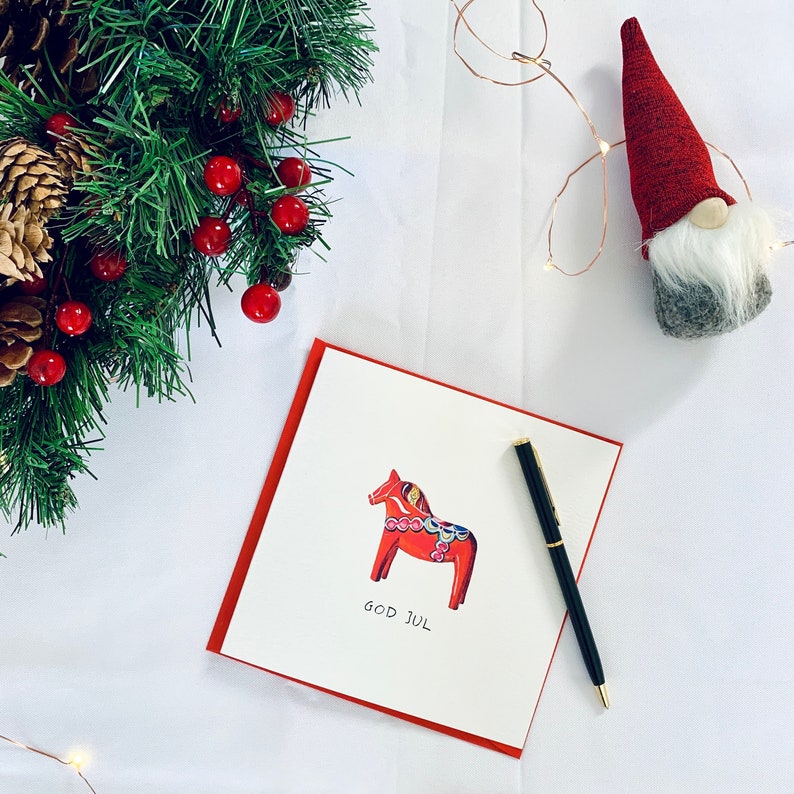 Swedish Dalahäst 'god Jul' Card Scandinavian Dala Etsy UK